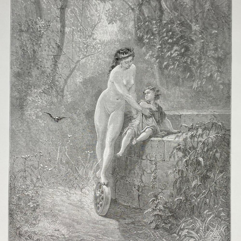 Dore, Fables, Fortune and Child, Horse and Wolf, Bookplate, Art, ~ 240706-WH 290